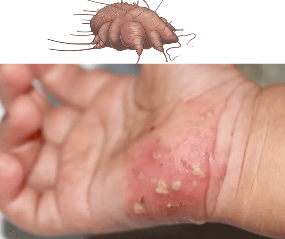 Scabies symptoms showing skin rash between fingers
